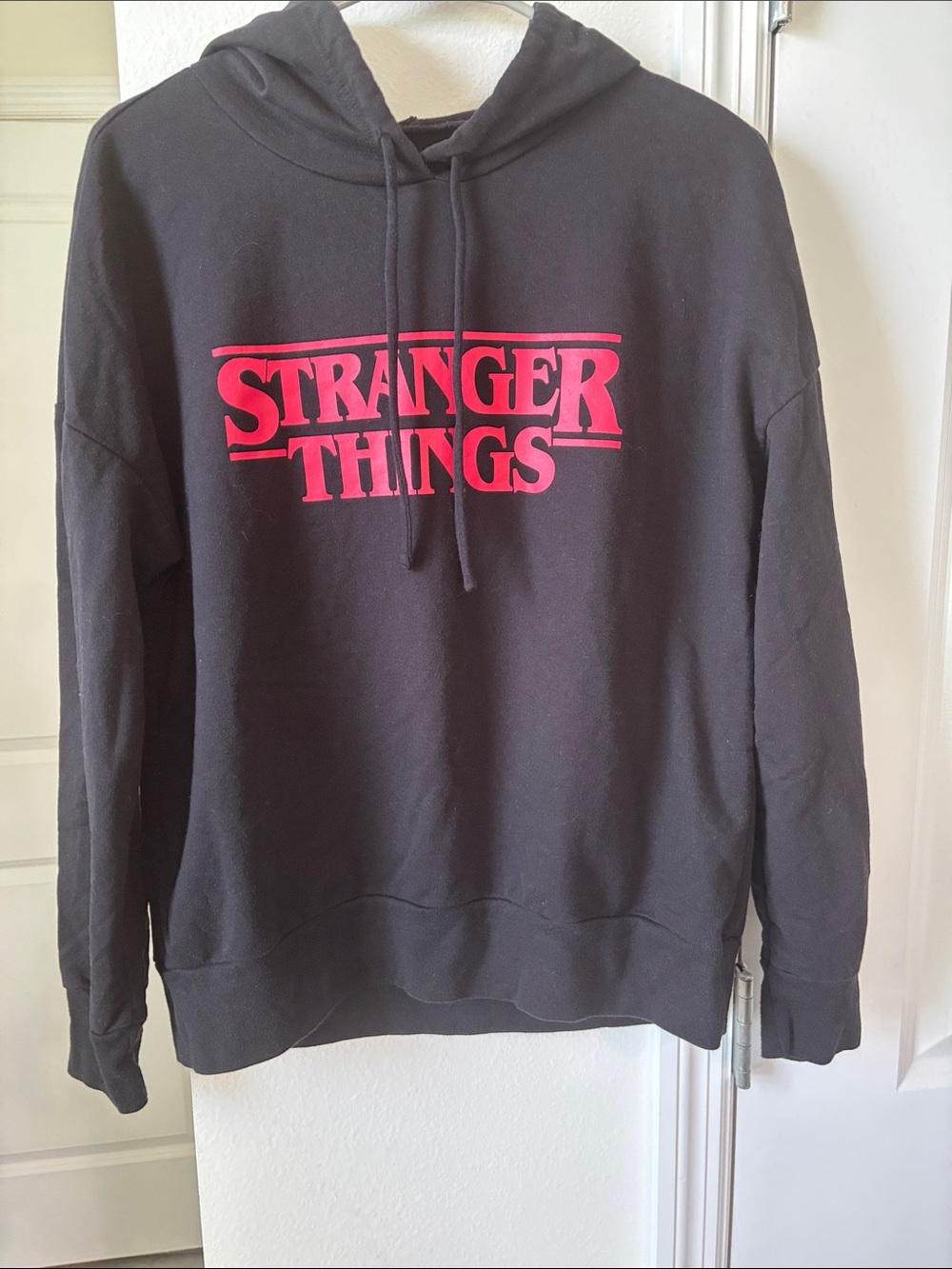 Netflix Black Crewneck Sweater with Red Stranger Things Logo